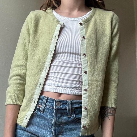 Free People Light Green and Pink Cropped Cardigan Women’s XS Preppy Femme - Picture 1 of 8